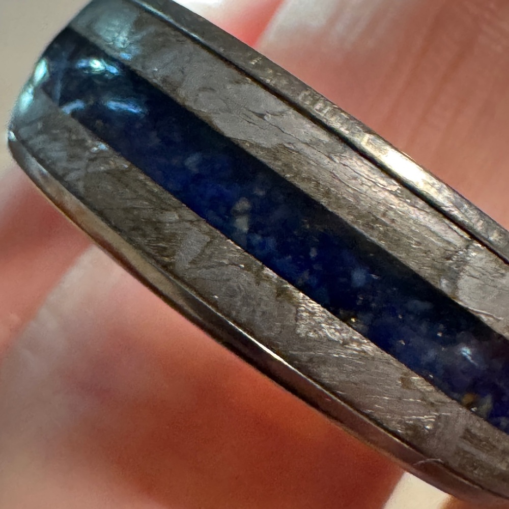 Shane Co Authentic Titanium Meteorite Lapis Lazuli Sz 11 Men’s Wedding Band Ring - Picture 8 of 13